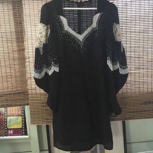 Topshop Beaded Black Bell Sleeve Dress